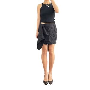 Gauge81 Silk Satin Draped Black Mini Skirt Size L